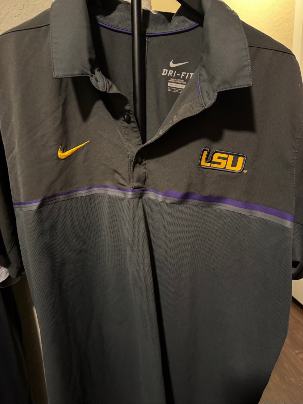 Nike Black LSU Polo with Purple & Gold Accents